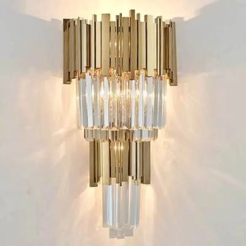 

Gold Modern Wall Sconce Light Crystal Wall Luxury Creative Warm Hallway Bedroom Bedside Lamp