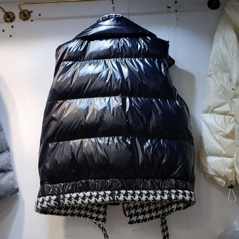 

Parkas Winter Waistcoat Women Fashion Patchwork Sleeveless Plaid Jacket Loose Fit Street Casual Vest Jackets Warm Female Vests