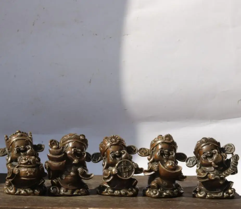 

China brass five god of wealth Buddha small crafts statue A set