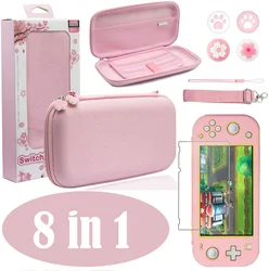 8 in 1 Pink Travel Carrying Case Accessories Kit for Nintendo Switch Lite Console Nanometer soft film Protector Thumb Stick Gri