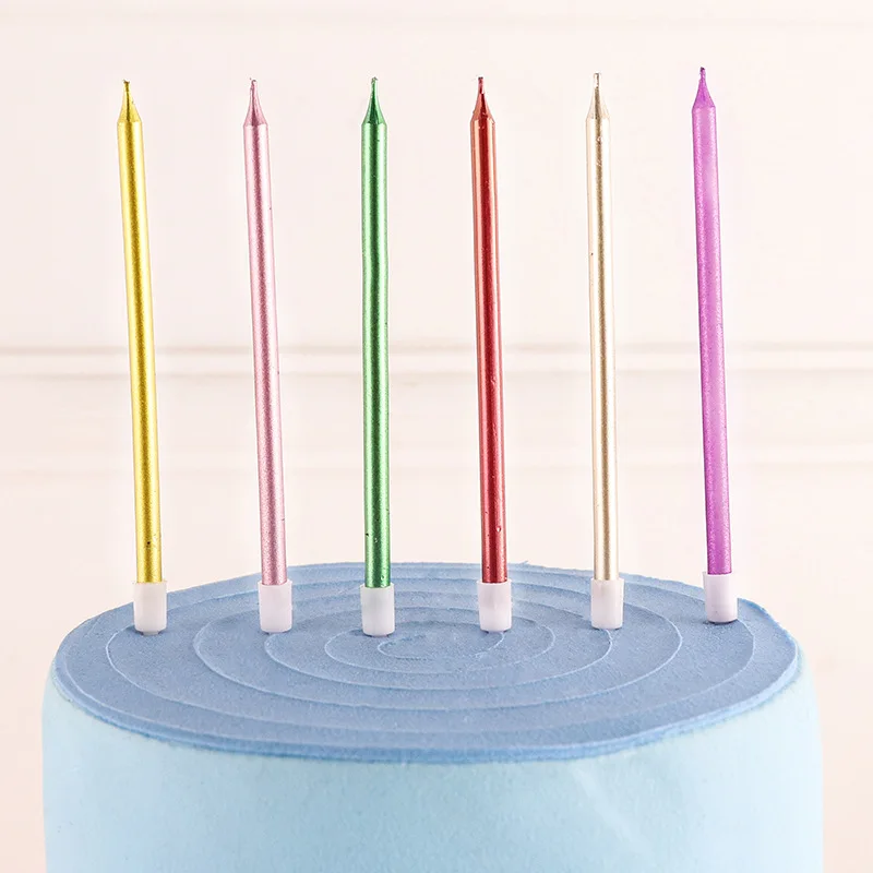 Box Containing 6 Pcs Golden Birthday Party Candles Colorful Small Candles DIY Long Rod Round Gold-Plated Cake Candles