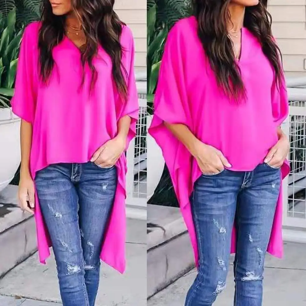 Fashion Women Blouse Casual Women Irregular V-Neck Blouse Half Flare Sleeve Loose Shirt Top Women\'s Clothing блузка женская 2021