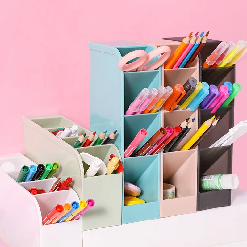 Four grid Large Capacity Desk Pen Holder Pencil Makeup Storage Box Desktop Organizer Stand Case School Office Stationery