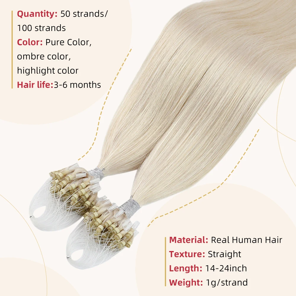 Moresoo Micro Loop Hair Extensions Microlinks Machine Remy Brazilian 1G/1S 50g Blonde Balayage 100% Real Human Hair Straight