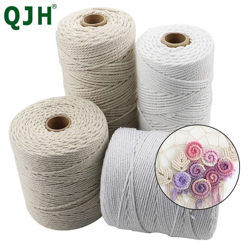 100% Natural Cotton Twisted Cord 2mm 3mm Diameter For DIY Home Textile Craft Cord Thread Macrame Crochet Rope