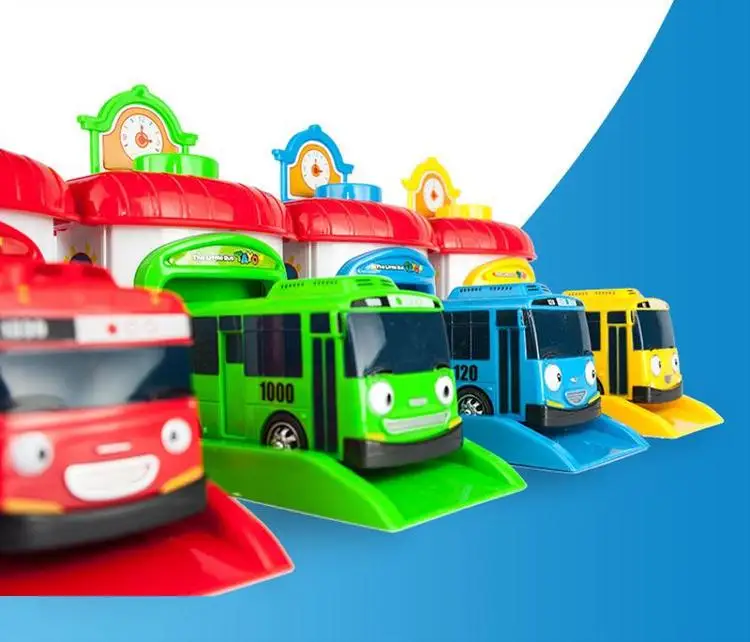 Korean Anime Model Toys The Little Bus Miniature Car Plastic Baby Garage Tayo Bus Birthday Gift for kids 4pcs/set HOT