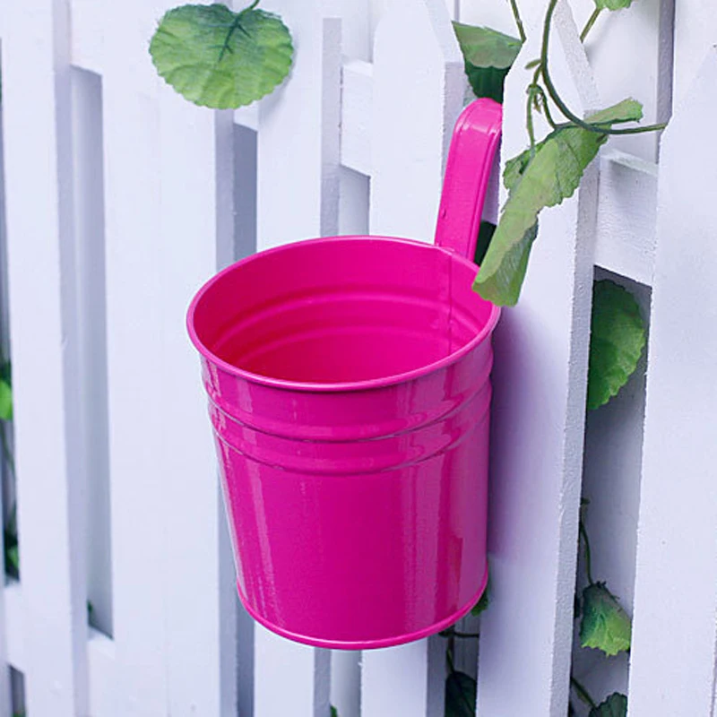 Hanging Flower Pot Hook Wall Removable Candy Color Iron Bucket Tin Garden Balcony Hanging Succulent Basket Plant Pots Macetas