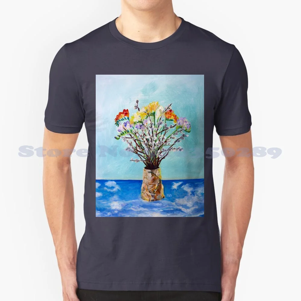 Only That The Bouquet Is Not On A Table 100% Cotton T-Shirt But Apparently Hovers Above The Sky Flowers For Birthday Clouds