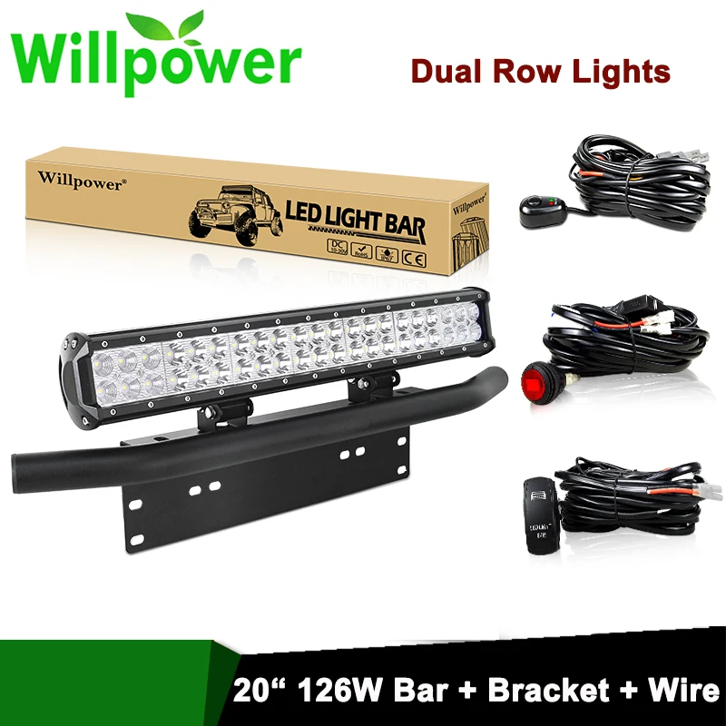 20 inch 126w LED Light Bar License Plate Mount Bracket Bull Bar IP67 Combo Beam Car SUV Offroad Truck 4x4 12V 24V