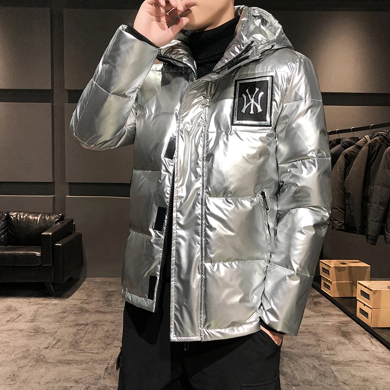 Silver Light-reflecting Mens Winter Down Jackets Hooded Bomber blue Fashionable Coats Luxury Designer Lush Jackets For Men Style