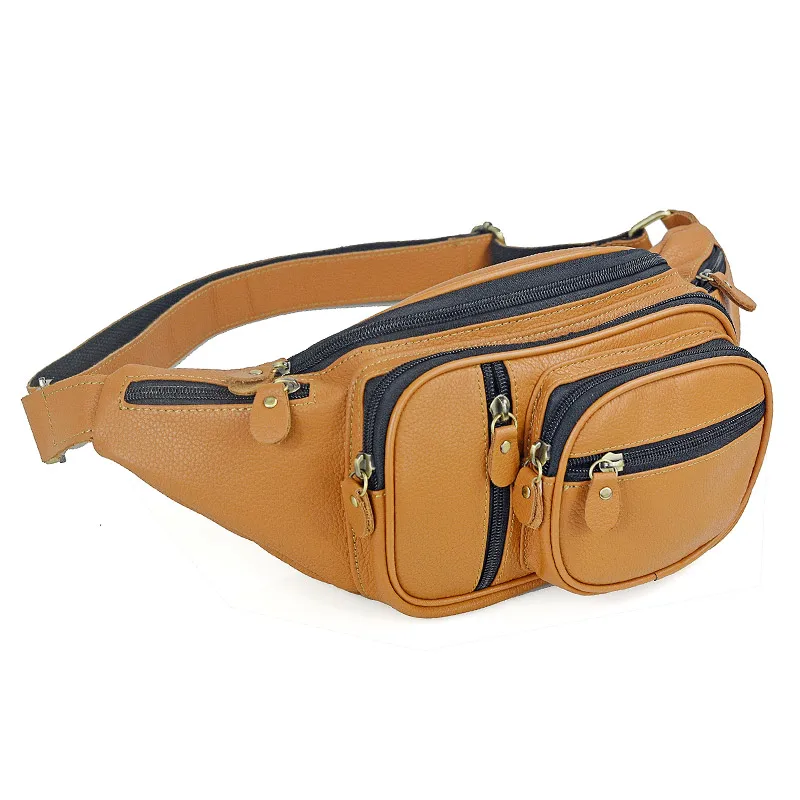 Men Genuine Leather Waist Packs Male Casual Travel Motorcycle Chest Bags Men's Sling Shoulder Bag Cowhide Leather Fanny Pack Bag