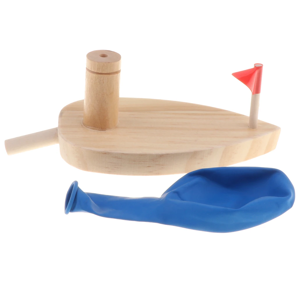 

Air Balloon Powered Wooden Boat Kid Science Educational Toy Physical Gadgets Jet-propelled Wooden Speed Boat