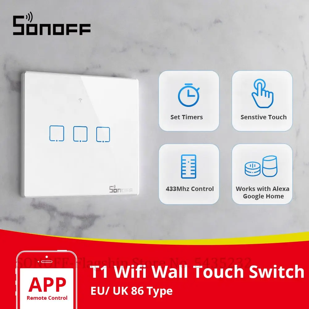 

Itead SONOFF TX T1 EU UK Wifi Switch Smart Wall Touch Switch Wifi Light Switch 433Mhz RF Remote Controler Smart Home Automation