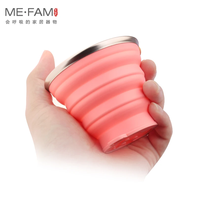 ME.FAM New Mini 150ml Silicone Folding Cup Stainless Steel Mouth With Dustproof Cover Outdoor Collapsible Travel Child Water Cup