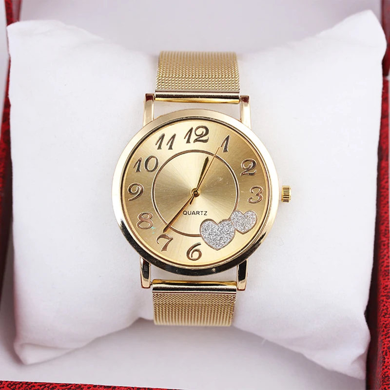 Nice Pop love luxury brand metal mesh with watch simple classic Vogue casual quartz high quality watch Relogio Masculino