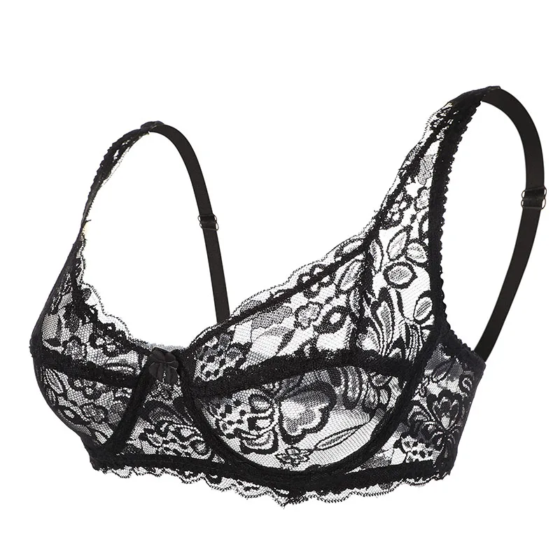 Yenlice Sexy Women Lace Gauze Bra Push Up 3/4 Cup Hook-and- Eye Breathable Ultra-Thin Bra Lingerie Bralette Underwear New