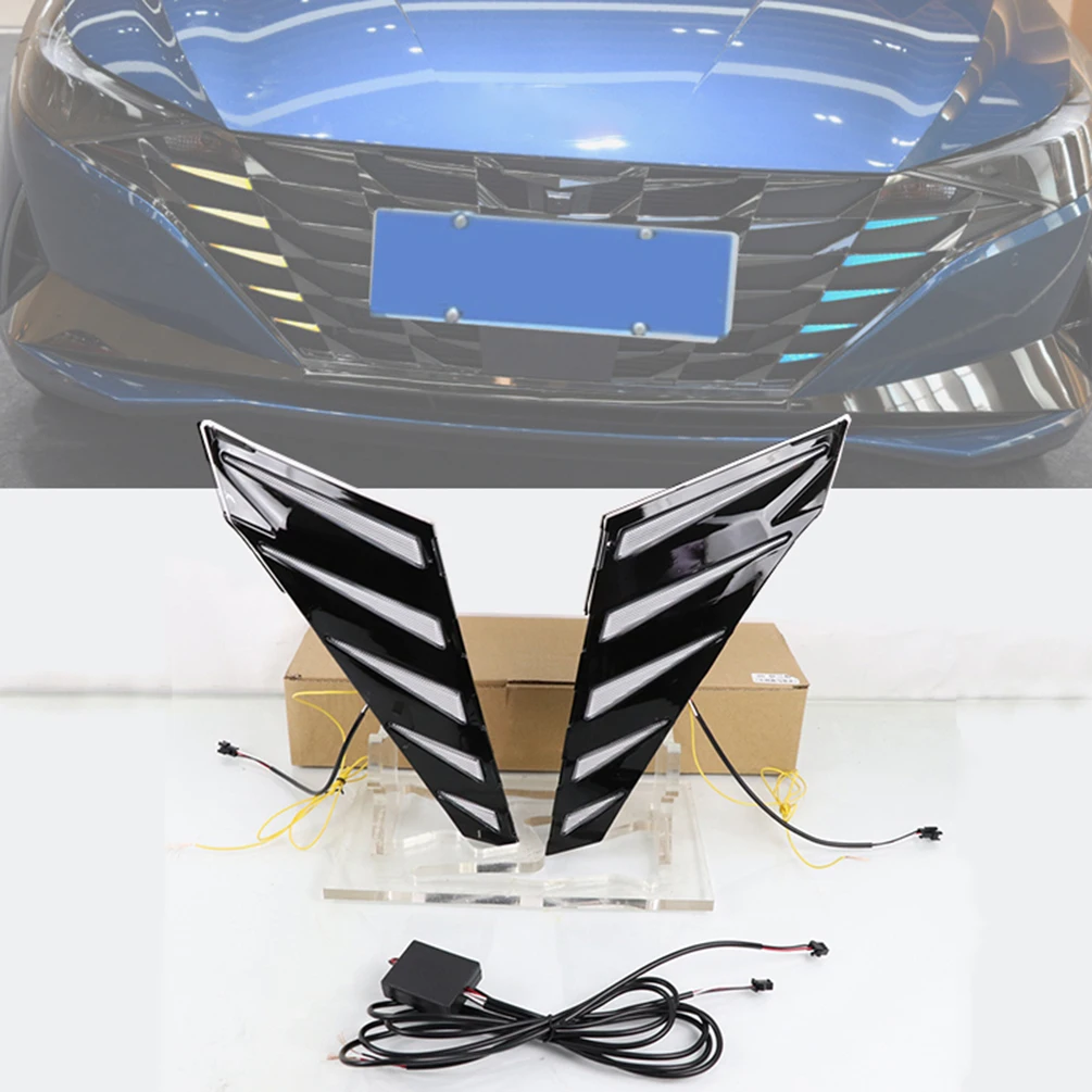 

2 Pieces Turn Signal Yellow Car Led Daytime Running Lights Grille 12V Daylights Night Blue Driving DRL for Hyundai Elantra 2021