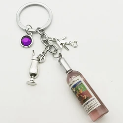 2020 New Bar, Wine Bottle, Corkscrew, Wine Glass Keychain, Wine Glass Fashion Handmade Resin Keychain