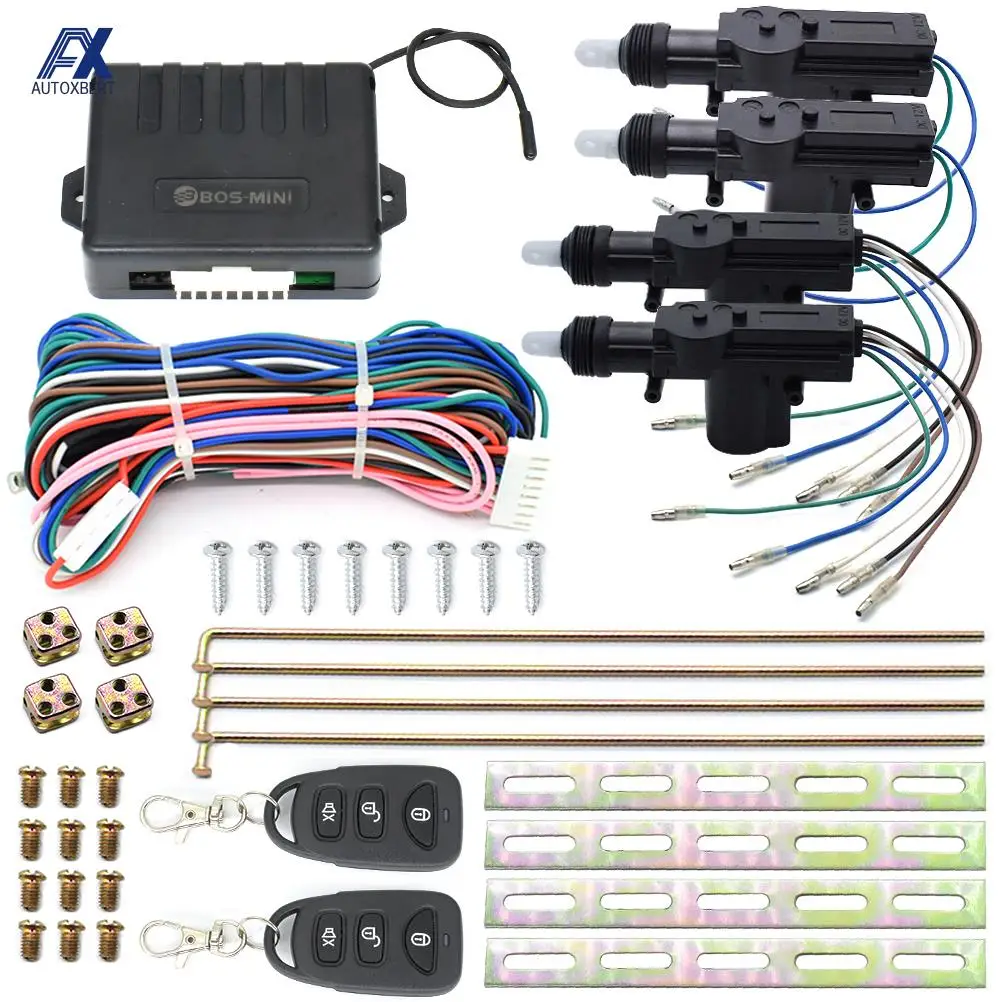 

Car Lock Door Remote Control Keyless Entry System Alarm Locking Kit with 4 Power Door Lock Actuator Motor Universal 12V Auto Key