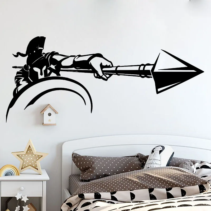 Ancient Spartan Warrior Spear War Greece  Wall Sticker Sword Attack Solider Army Decal Kids Room Living Room Vinyl Home Decor