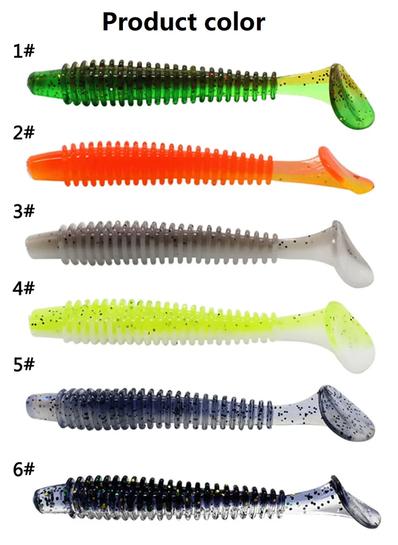 5-10 sztuk/partia miękkie przynęty połowów 50mm/0.9g podwójny kolor spirala T ogon silikonowe przynęty Jig przynęty wobler miękkie robak Pesca połowów przynęty — zdjęcie 5