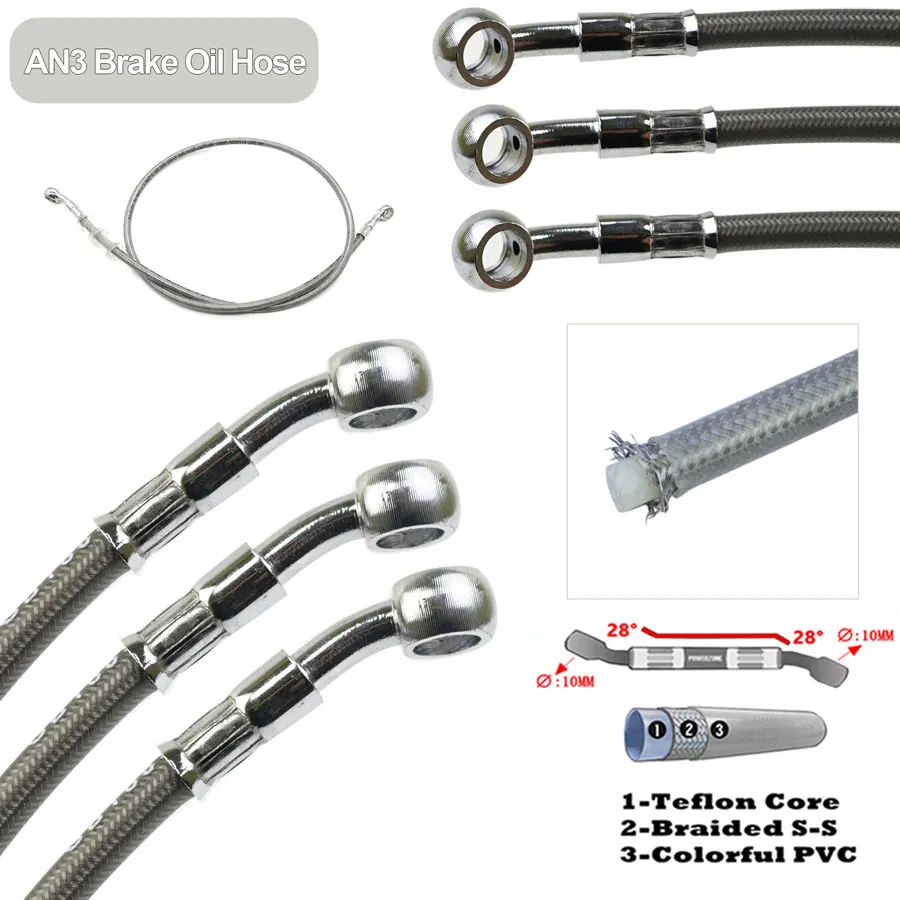 AN3 Motorcycle 10MM Brake Hose Banjo Line Brake Cable Hydraulic Clutch Banjo for Suzuki Kawasaki Yamaha ATV Oil Pipe Line