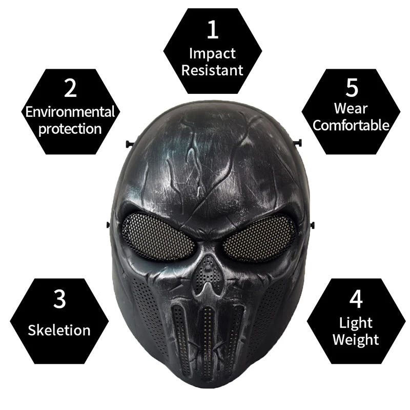 New Tactical Paintball Airsoft Skull Full Face Protection Mask campo esterno CS Shooting ciclismo Punisher Skull maschere a rete metallica