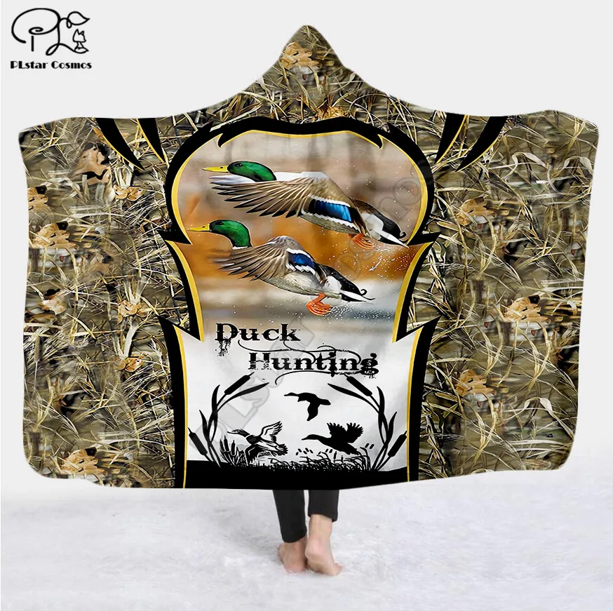 

duck hunting 3d printed Hooded Blanket Adult colorful child Sherpa Fleece Wearable Blanket Microfiber Bedding