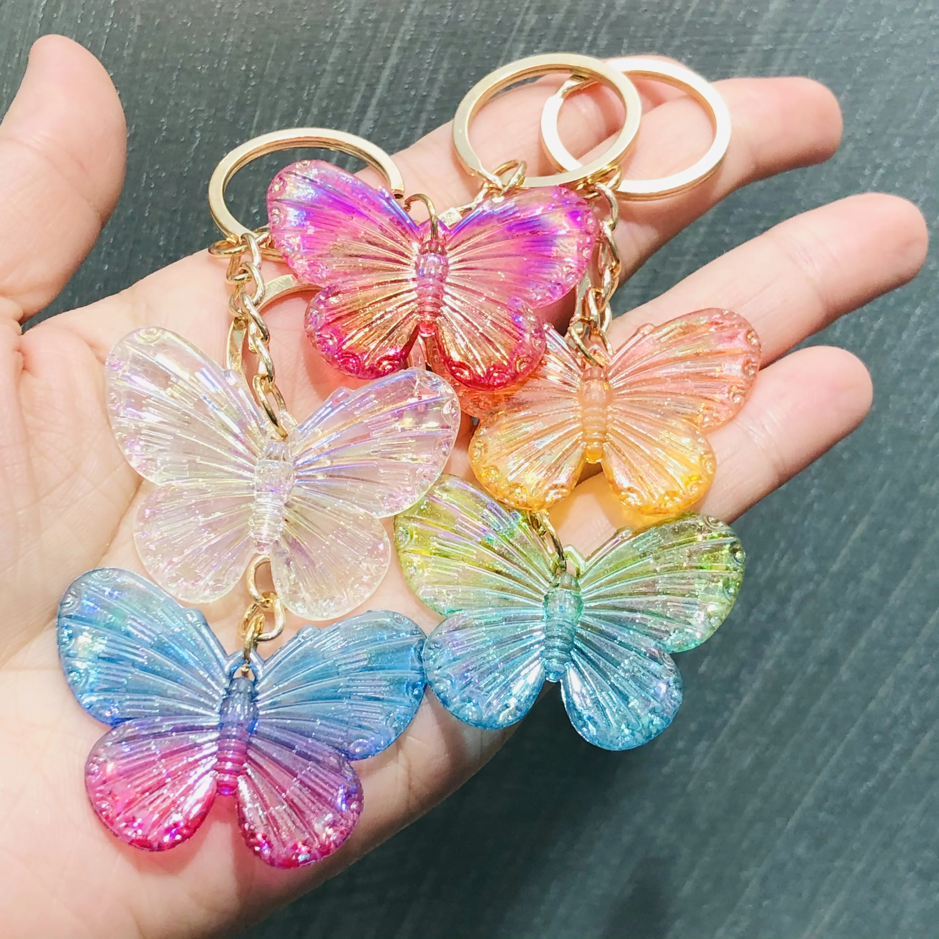 1Pcs Colorful Animal Butterfly Keychain Pattern Purse Bag Car Charm Women Girls Children Key Ring Buckle Clasp Gifts