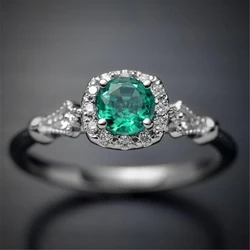 Fashion Women Rings 2025 Vintage Square Green Zircon Stone Engagement Female Casual Rings