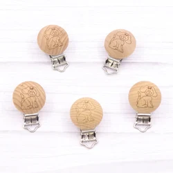 5Pcs Cute dog Wooden Pacifier Clip Beech Pacifier Clips Chewable Teething Diy Dummy Clip Chains Baby Teether Nursing Accessories