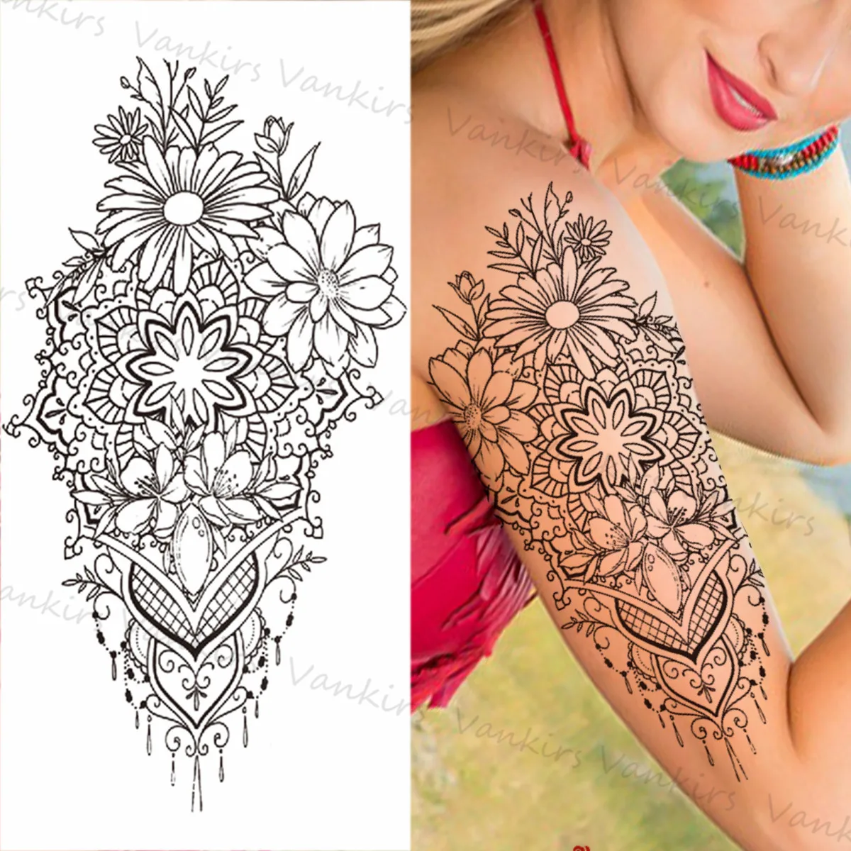 3D Robot Arm Temporary Tattoos For Men Women Pendant Flower Compass Lion Prayer Fake Tattoo Sticker Arm Body Tatoos Waterproof