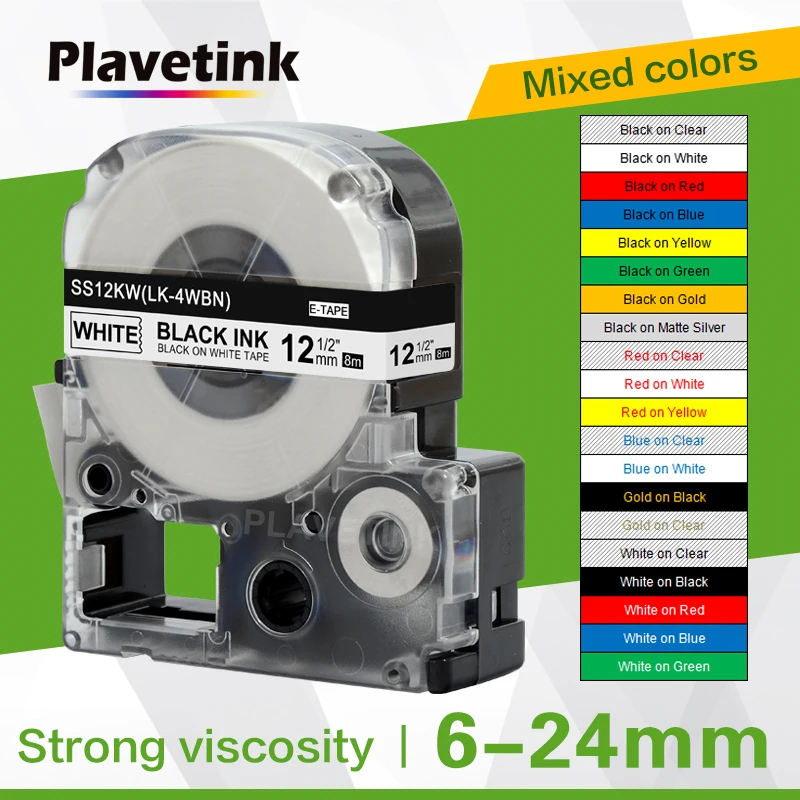 

Plavetink SS12KW Tape 12mm Compatible for Epson Labelworks lw400 KingJim SS12KW LC-4WBN Label Maker Tape for LW300 Label Printer