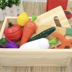 Serie de simulación de cocina Montessori, frutas y verduras cortadas, juguetes de madera, juego de simulación clásico, cultivo de interés de cocina