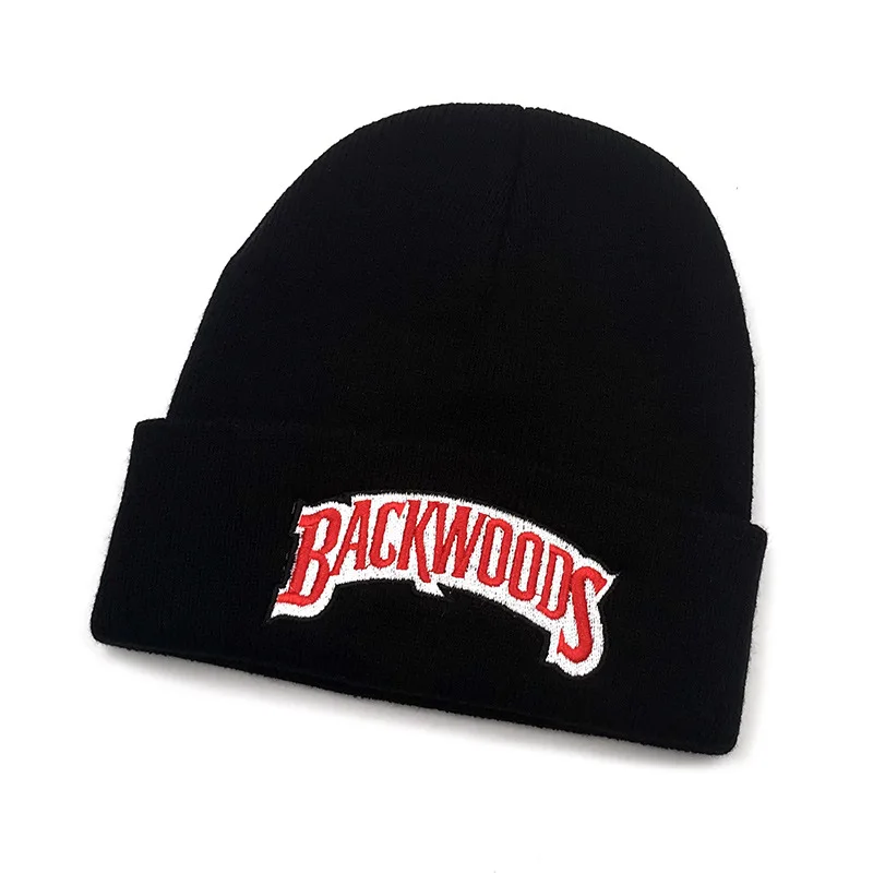 100% Cotton BACKWOOD embroidery knitted beanies for Autumn Winter flexible soft warm ski cap unisex