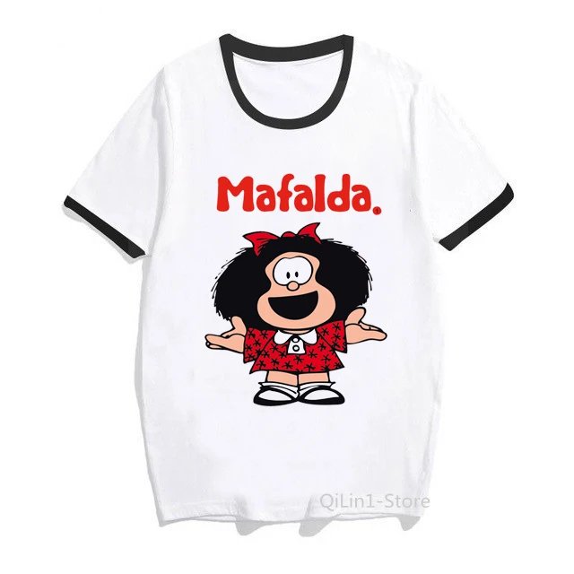 

Cute Mafalda Tshirt Women Summer 90s Funny Cartoon T-Shirt Femme Tumblr Clothes Girl Student Casual Top Female Aesthetic T Shirt