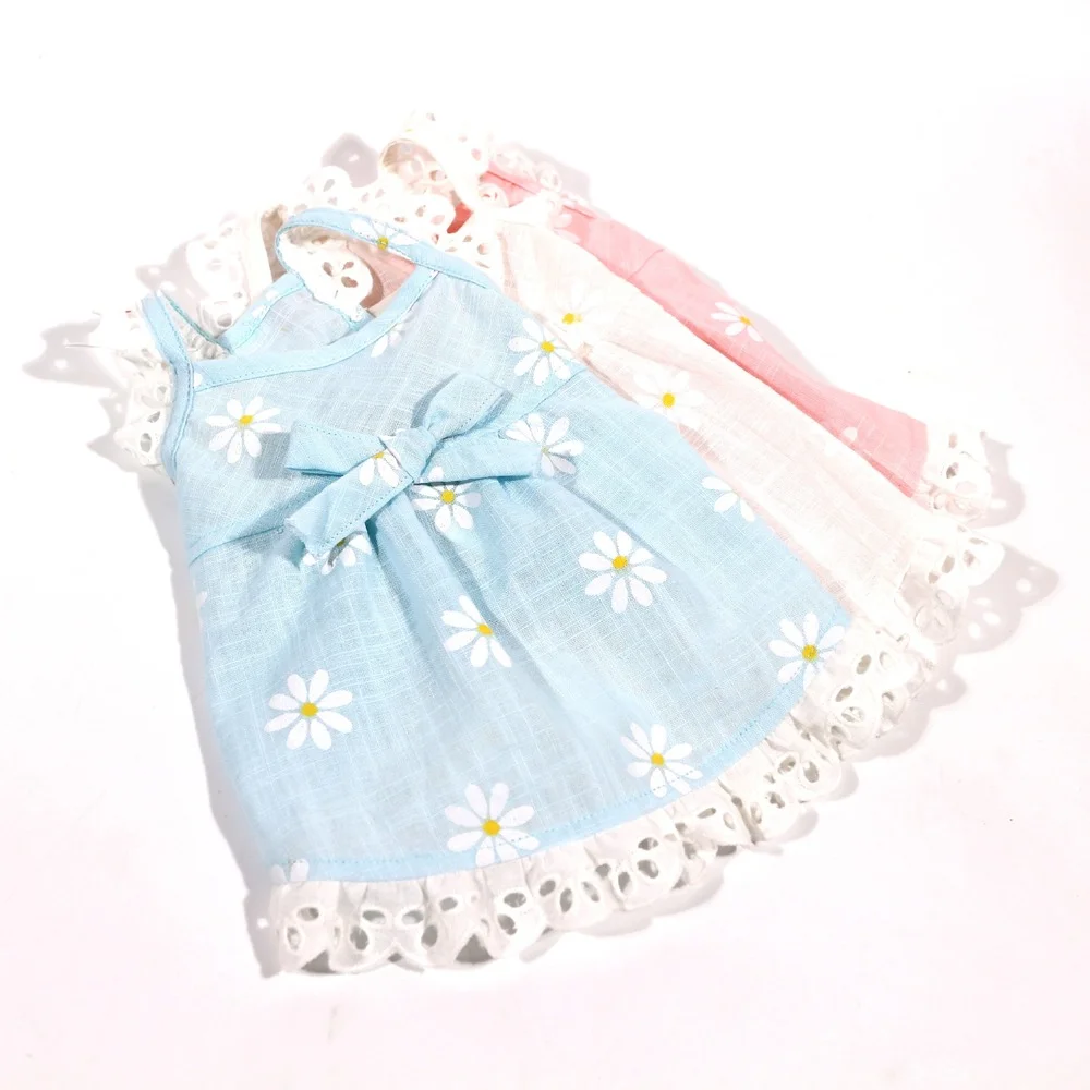 Pet Clothes Summer Clothes Linen Cotton Sling Flying Sleeve Daisy Flower Doll Skirt Pet puppy clothes cat dresses chihuahua