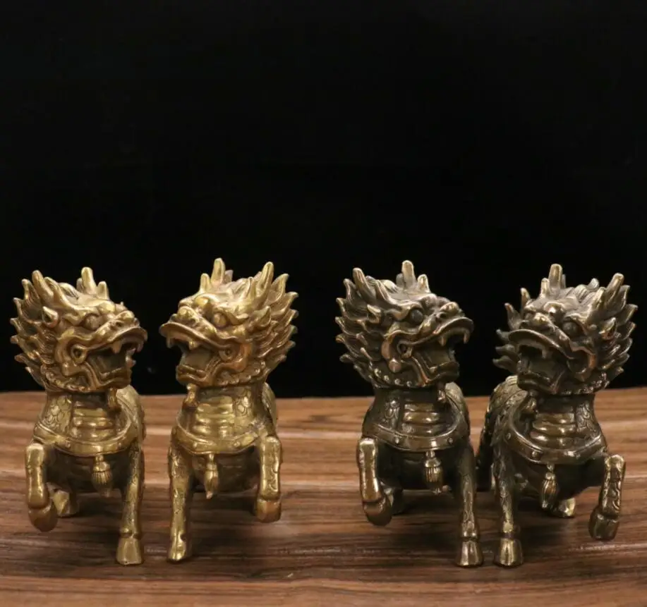 

Archaize brass recruit wealth Ward off evil spirits fire kirin crafts statue A pair