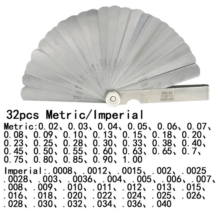 32/26/25/20 ostrza Feeler Gauge Metric Gap Filler 0.02-1MM / 0.0008-0.040 INCH Narzędzie pomiarowe do regulacji zaworu silnika