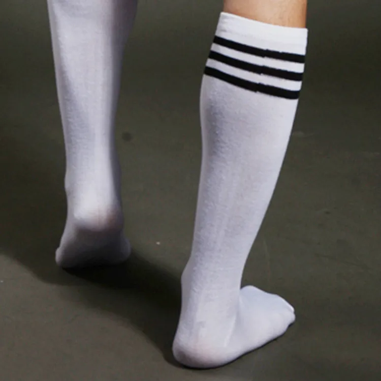 Calcetines deportivos a rayas para hombre, medias informales de fútbol, color blanco y negro