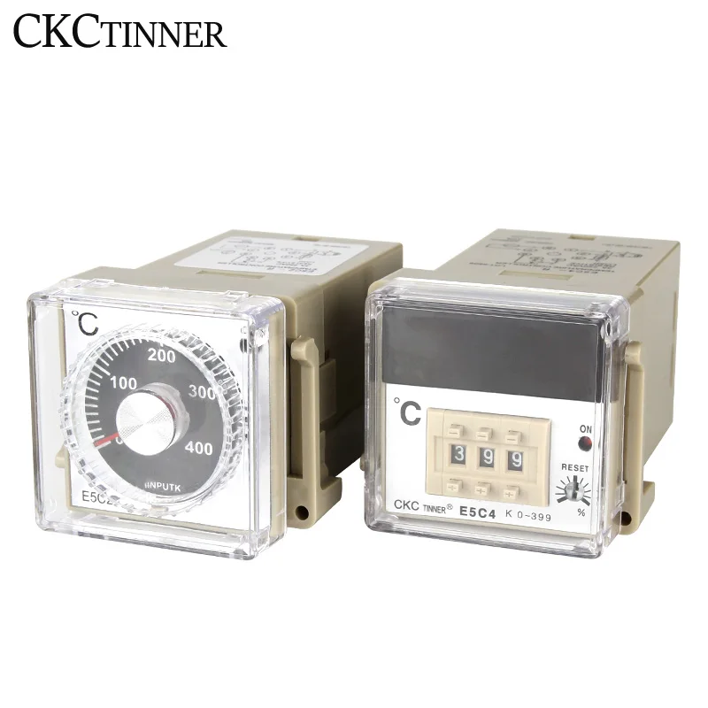 E5C4/E5C2 Digital Display Pointer knob Temperature Controller 0-399/0-999 Celsius K Type/PT100 Type Thermostat With Socket 220V