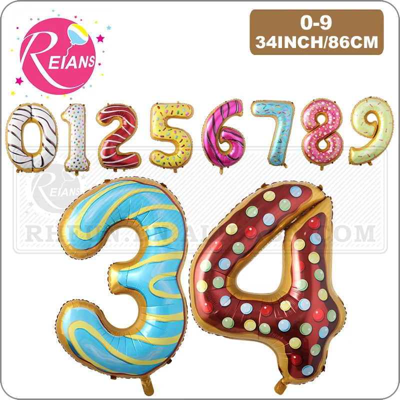 34 inch Donut Number Foil Balloons Fruit ice cream Helium balloon Birthday party decorations Kids toy Sweet Number Ballon shower