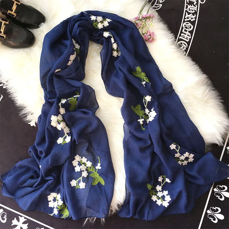 Womans fashion 2019 floral muslim hijab,Plain long cotton fancy embroidery flower scarf,shawls and wraps,solid color cape femme