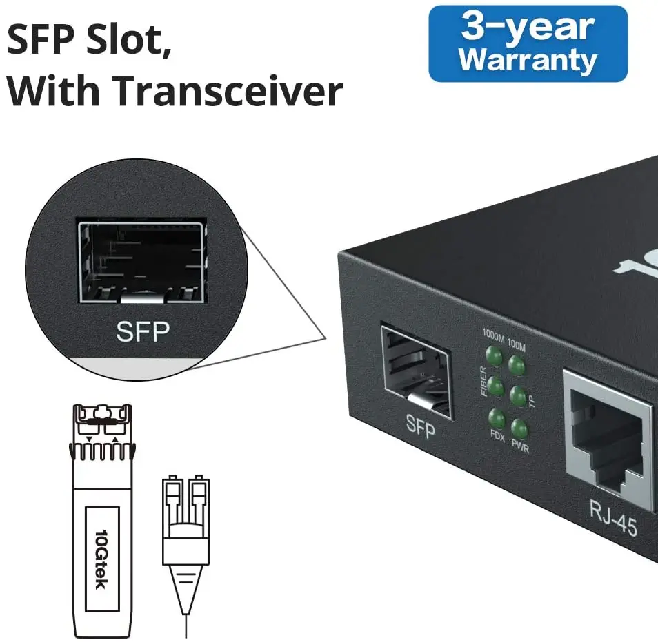 1.25G Media Converter(kit #2), SFP Slot, with a SFP Module, SMF, 1310-nm, 20-km