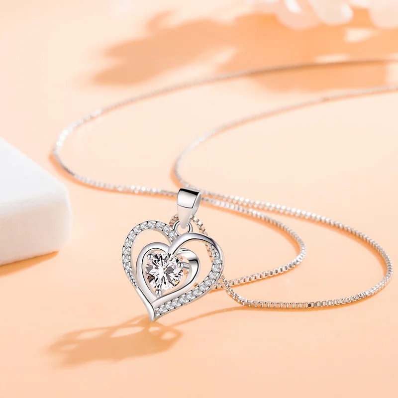 KOFSAC 2022 Fashion 925 Sterling Silver Necklaces For Women Gifts Elegant Romantic Love Heart Lady Valentine's Day Jewelry Gifts