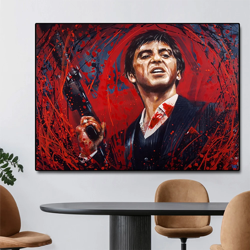 Graffiti Tony Montana Poster Street Art Al Pacino Scarface Movie Canvas Print Painting Wall Art Picture for Living Room Decor