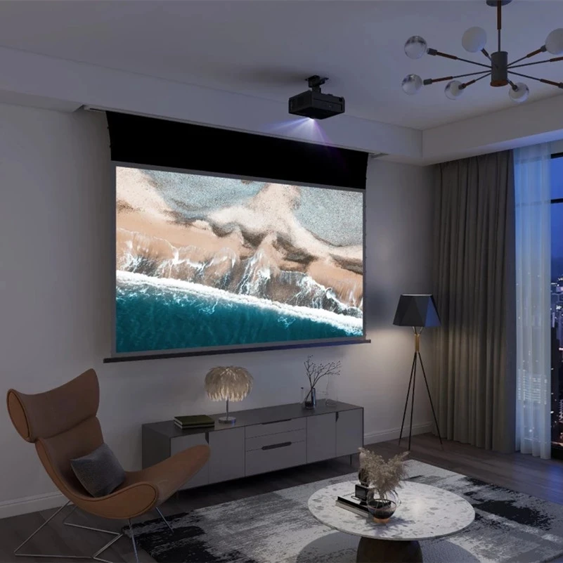 PLUTUSSA 110Inch ALR Projector Electric Tab-Tensioned Drop Down Screen 16:9 For UST Ultra Short Throw Projector