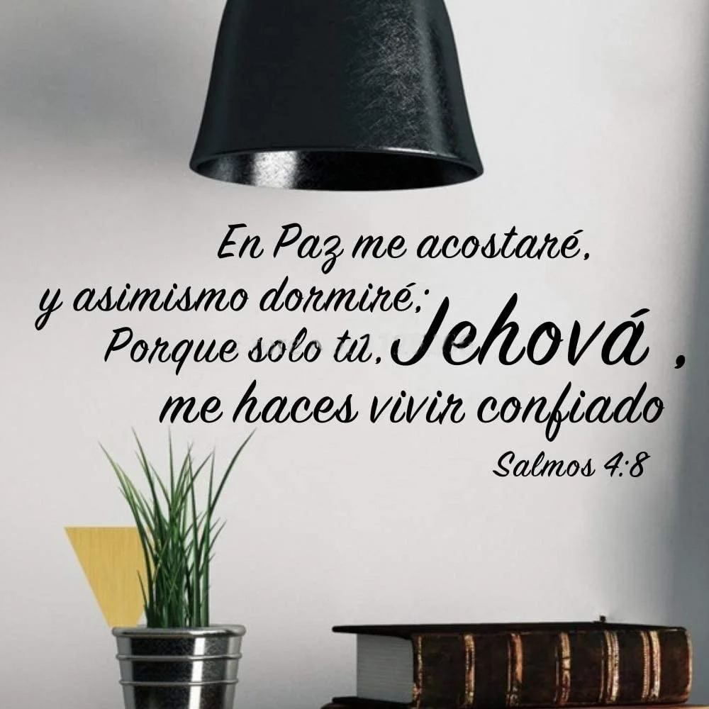 Tioua Spanish Quote Wall Sticker Decal Bible 4:8 en paz me acostanre y asimismo dormire Wall Sticker for Living Room