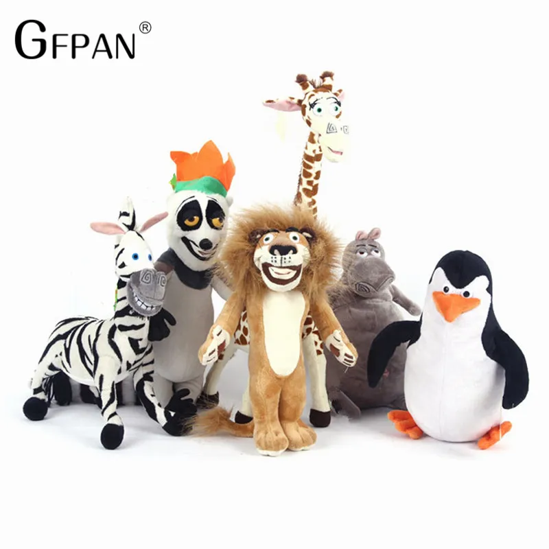 

6pcs/set Hot Sale Wholesale Madagascar Plush Toys Lion Zebra Giraffe Monkey Penguin Hippo Children Party Gifts For Kids Baby