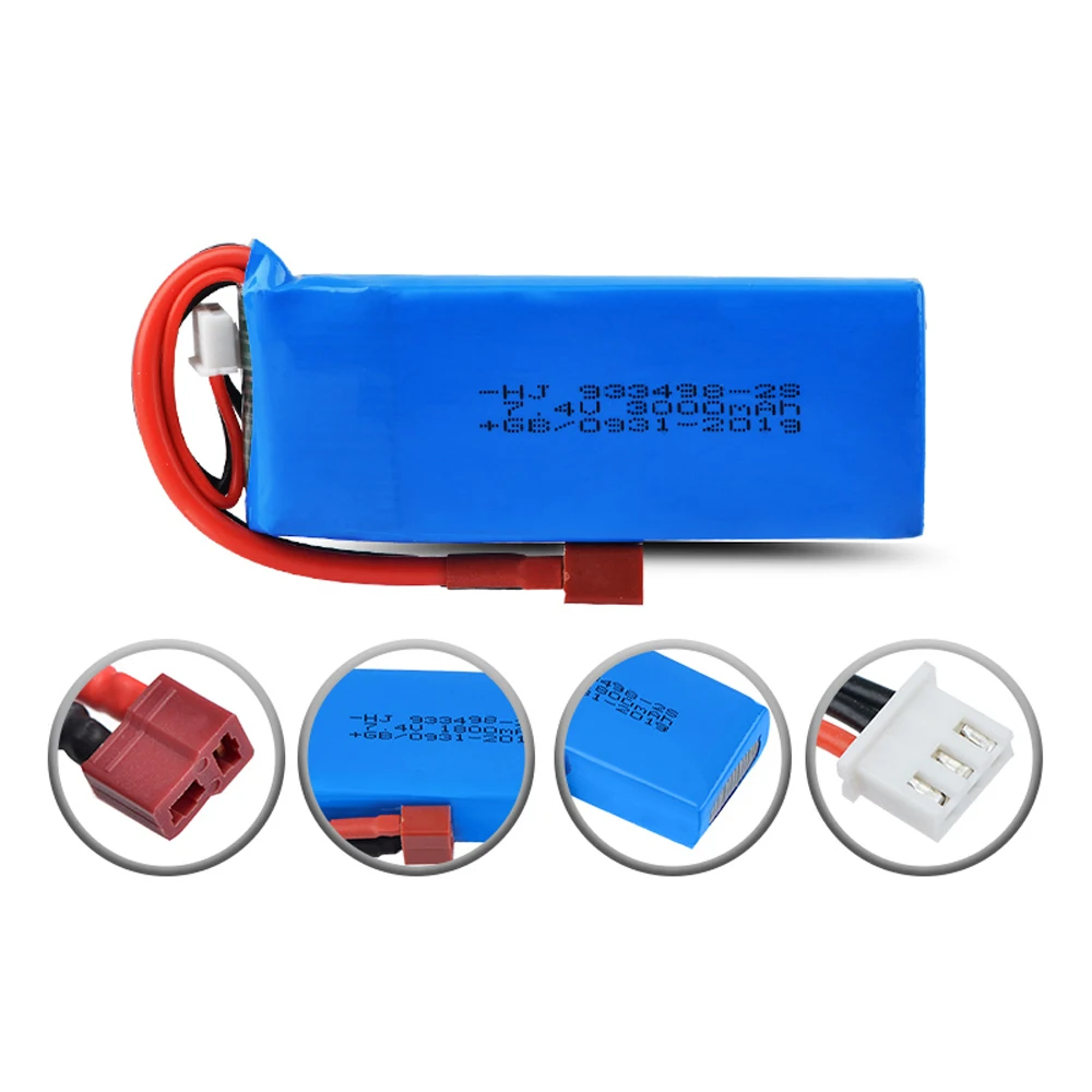 1 / 2 / 5pcs Upgrade 7.4V 3000mAh Lipo Battery 2S for Wltoys 144001 124018 124019 Rc Car R/C truck Spare Parts